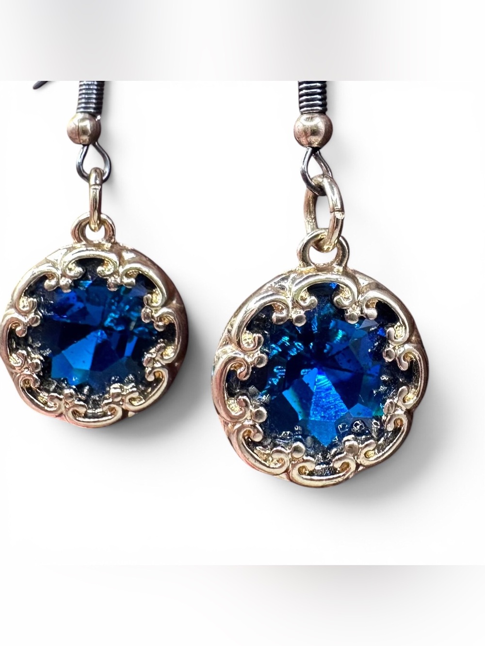 Gold-Tone Blue Crystal Drop Earrings - Women Jewelry